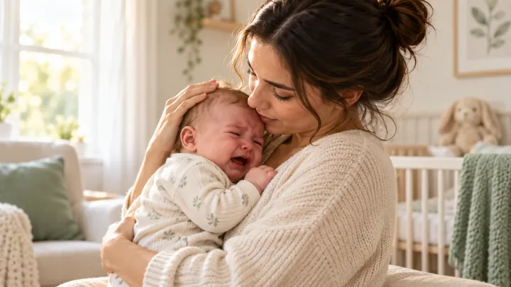 Cuidador mede a temperatura de um bebê com um termômetro digital